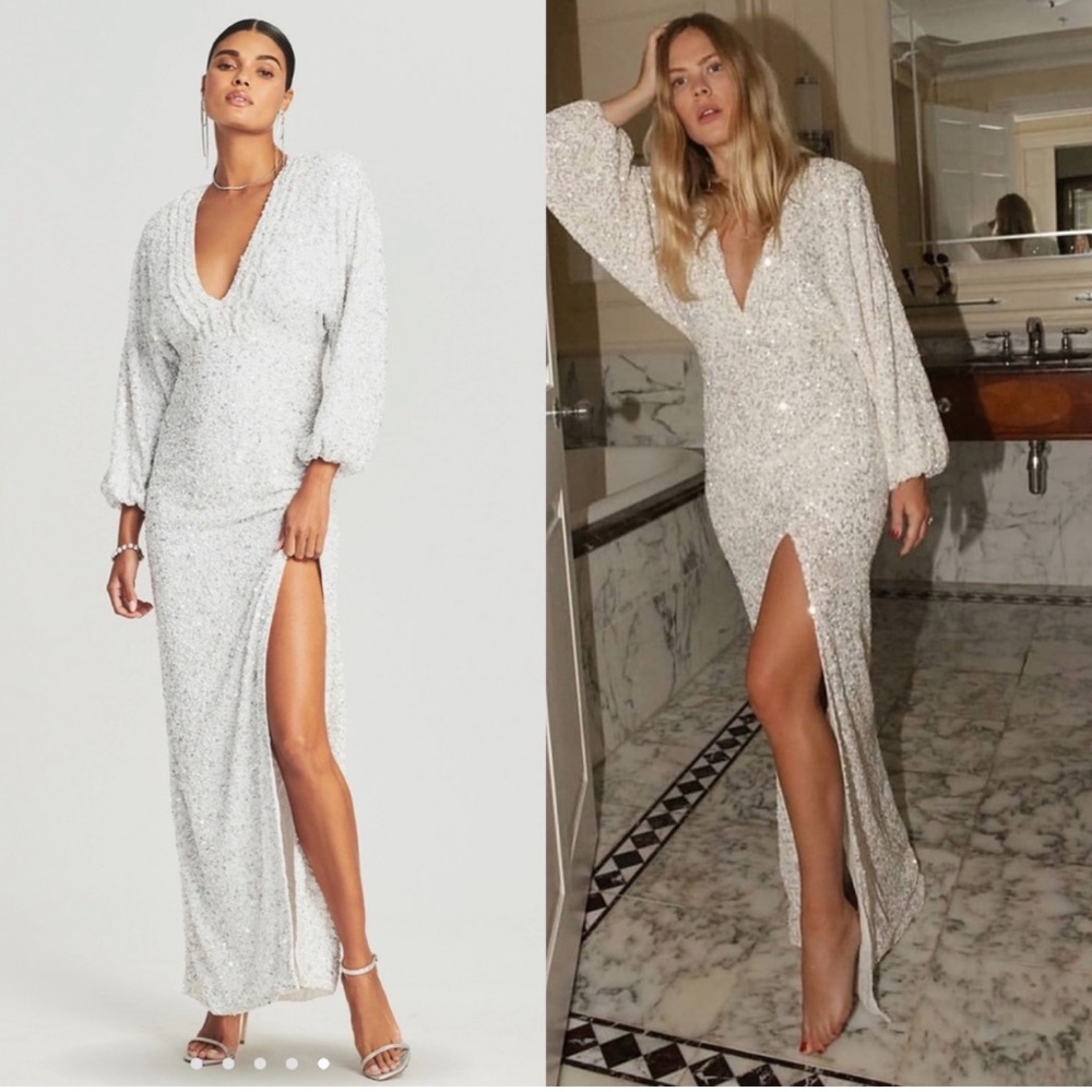 Retrofete Camille White Sequin Gown Maxi Dress in White Size Medium